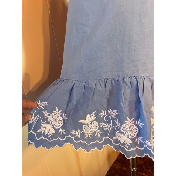 J. Crew Embroidered Blue and White Mini Skirt - Linen Cotton Blend sz M - Picture 4 of 7